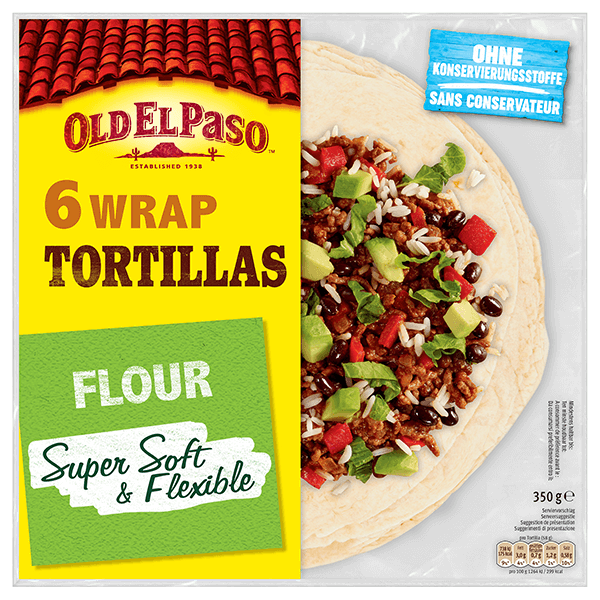 eine Packung Old El Paso 6 Wrap-Tortillas, 350g