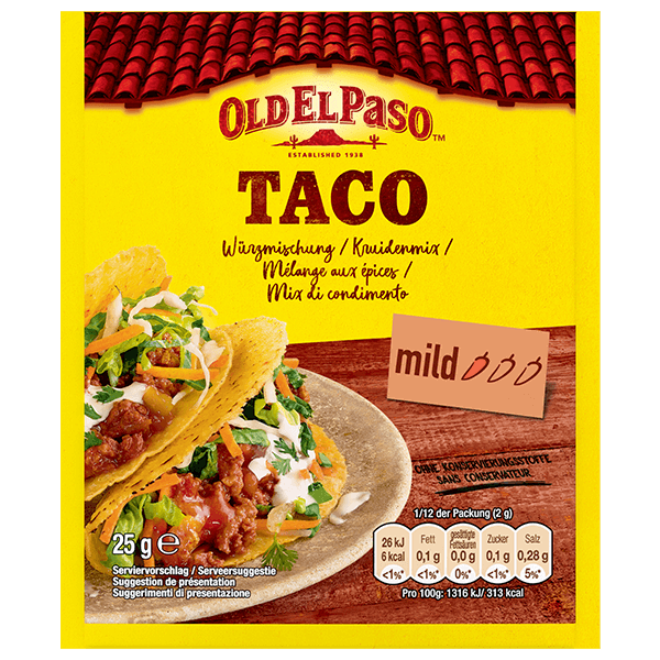 eine Packung Old El Paso milde Taco-Gewürzmischung, 25 g